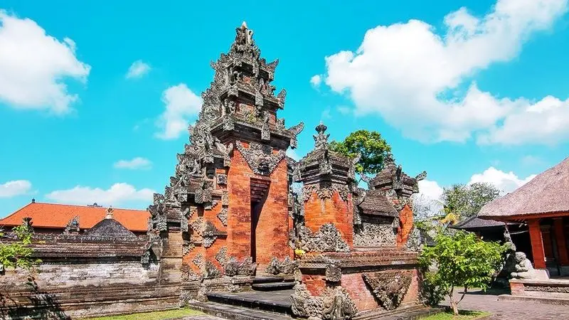 Inner courtyard of Batuan Temple with traditional Balinese offerings